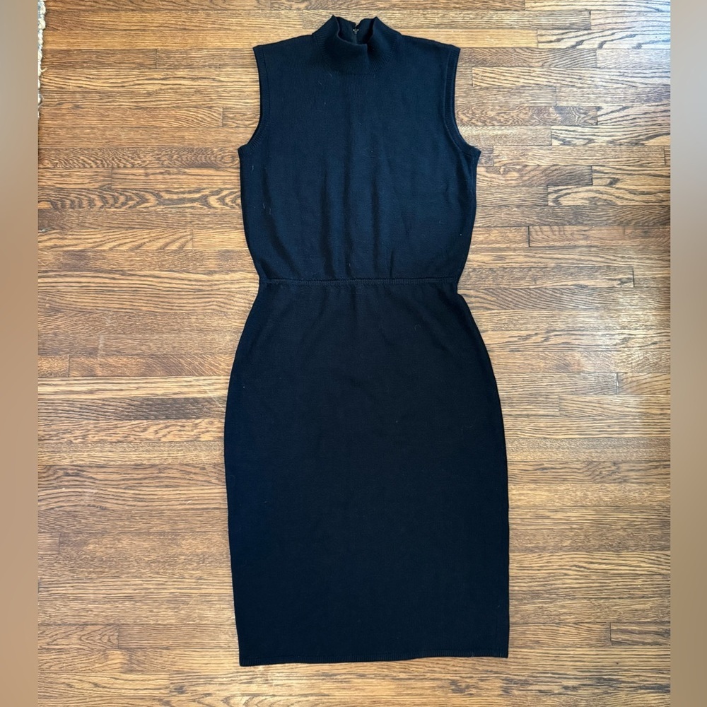 St. John Black Knit Turtleneck Sleeveless Sheath Dress for Cocktail Size 8